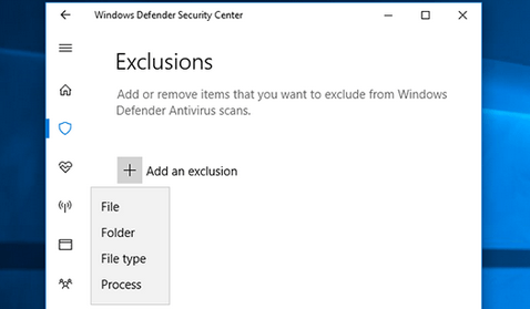 Добавление исключений для антивируса «Защитник Windows»