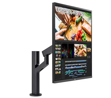На изображении представлен монитор LG DualUp Monitor (модель 28MQ780-B) с подставкой Ergo