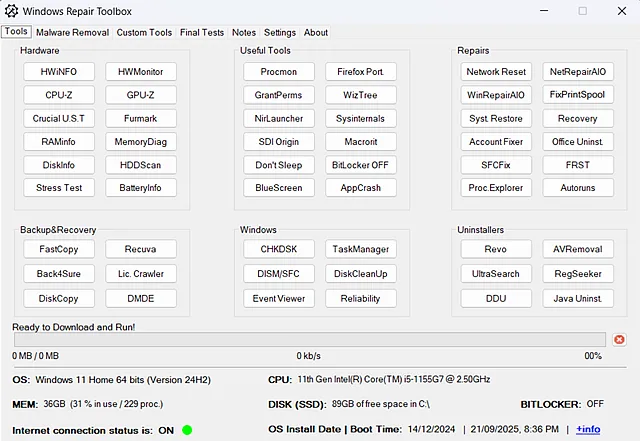Windows Repair Toolbox — это портативная программа, которая помогает восстановить систему Windows, ускоряя, упрощая и оптимизируя процесс