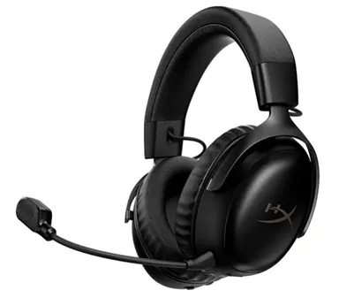 Игровая гарнитура HyperX Cloud III S Wireless в чёрном цвете, с угловыми динамиками и выдвижным микрофоном