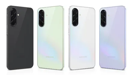 На изображении представлены четыре варианта смартфонов Samsung Galaxy A36 5G в разных цветовых исполнениях