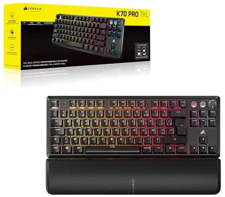 Проводная магнитно-механическая игровая клавиатура CORSAIR K70 PRO TKL RGB — регулируемые переключатели MGX Hyperdrive с предварительно смазанным датчиком Холла