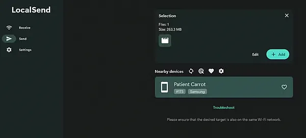 Передача файла на смартфон с помощью LocalSend
