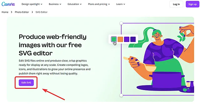 Переход к редактированию SVG-файла в редакторе изображений Canva