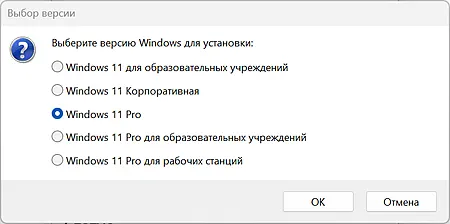 Выбор версии Windows для записи на USB-накопитель