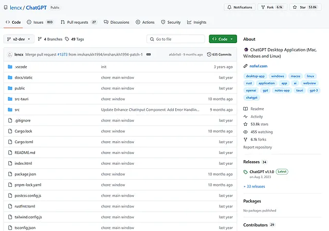 Интерфейс GitHub со страницей загрузки ChatGPT