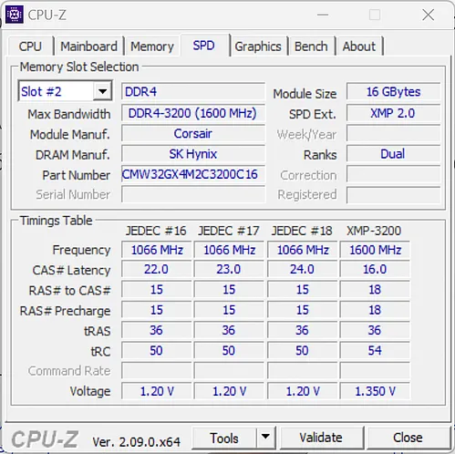 Вкладка приложения CPU-Z с детализированной информацией о модулях памяти