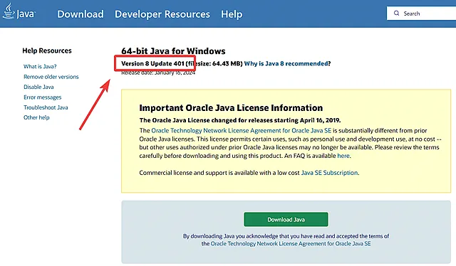 Скачивание среды Java версии 8 с официального сайта
