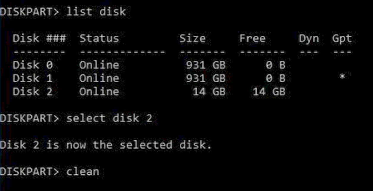 Очистка внешнего диска через командную строку Windows 10