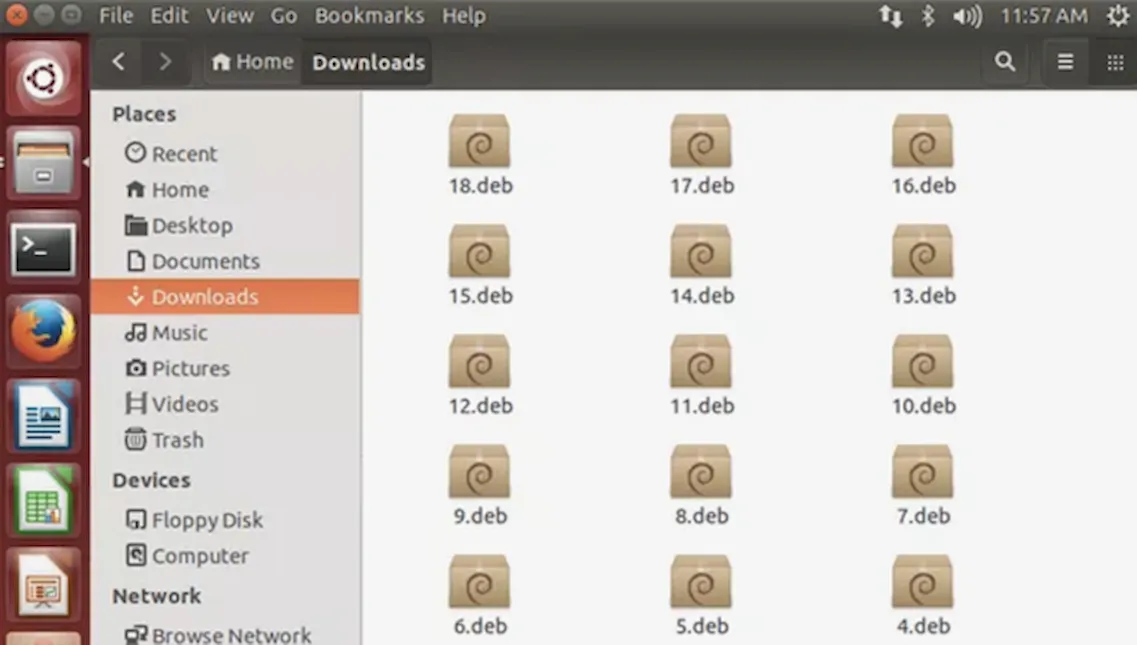 Пример отображения файлов формата DEB в Ubuntu