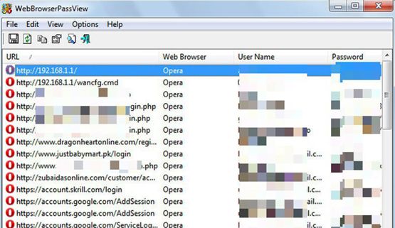 Утилита WebBrowserPassView извлекает пароли из всех браузеров