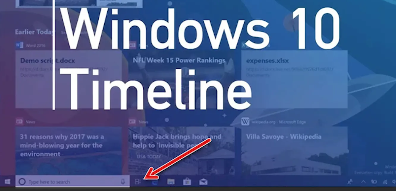 Пример временной шкалы в системе Windows 10