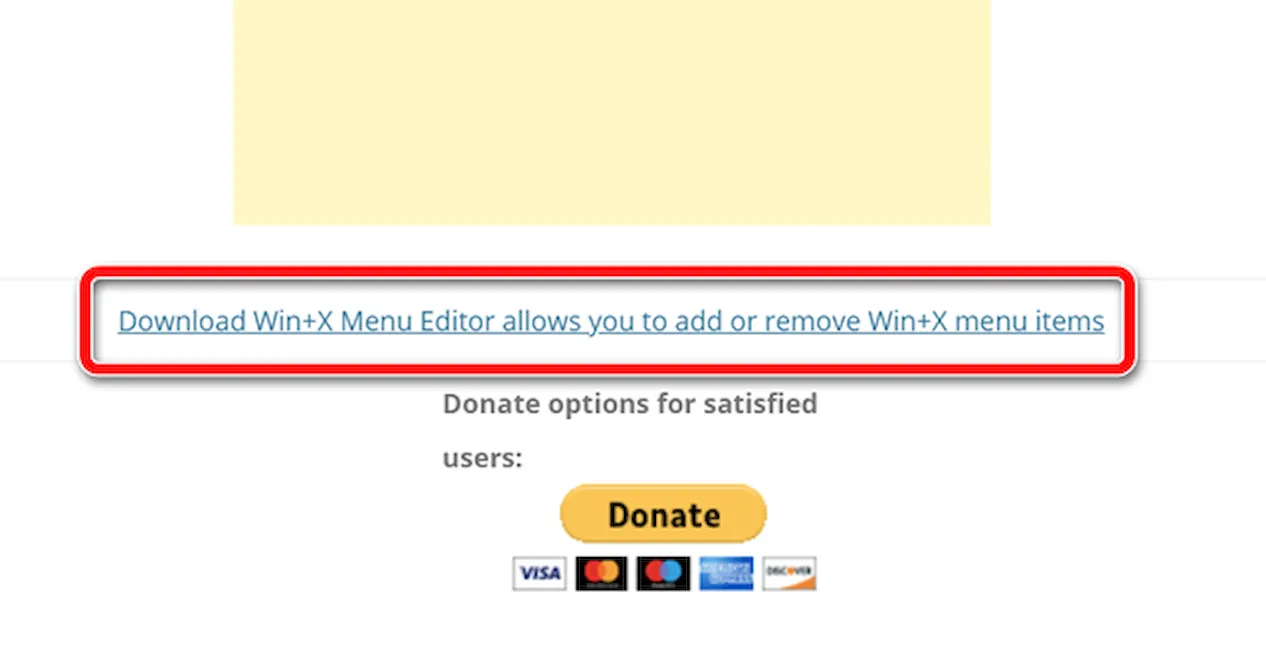 Вид ссылки для загрузки приложения Win+X Menu Editor