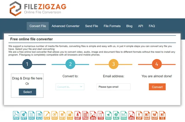Главная страница сервиса FileZigZag для онлайн конвертации файлов