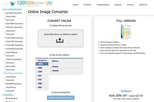 Онлайн конвертация формата изображений с помощью CoolUtils