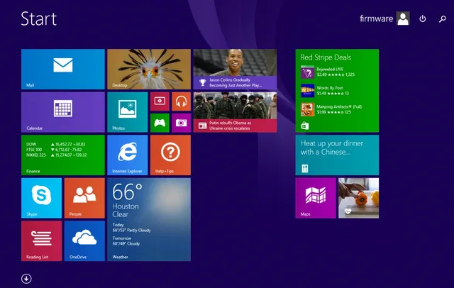 Плиточный интерфейс системы Windows 8