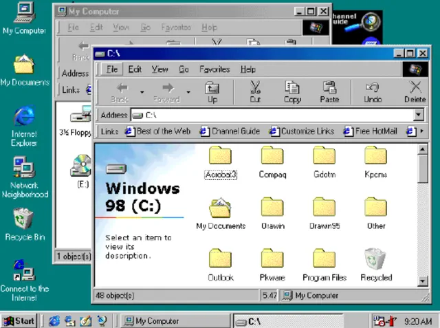 Интерфейс обновленной системы Windows 98 SE