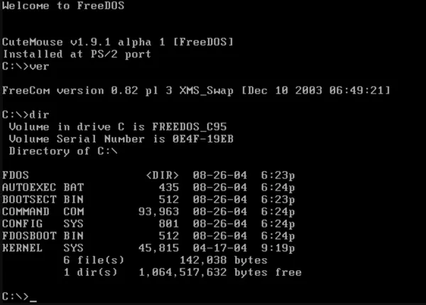 Текстовый интерфейс системы MS-DOS