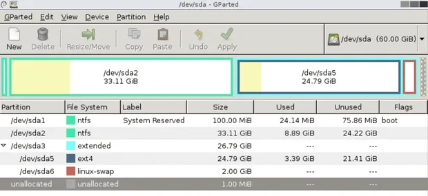Использование GParted для управления диском без Windows