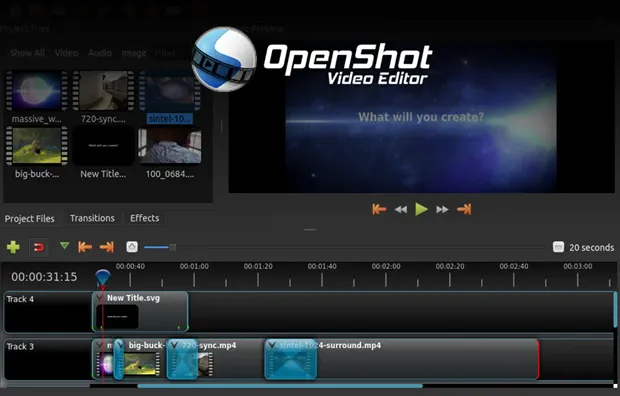 Рабочее пространство приложения видеоредактора OpenShot