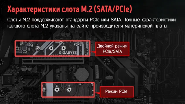 Характеристики слота M2 в режиме SATA и PCIe