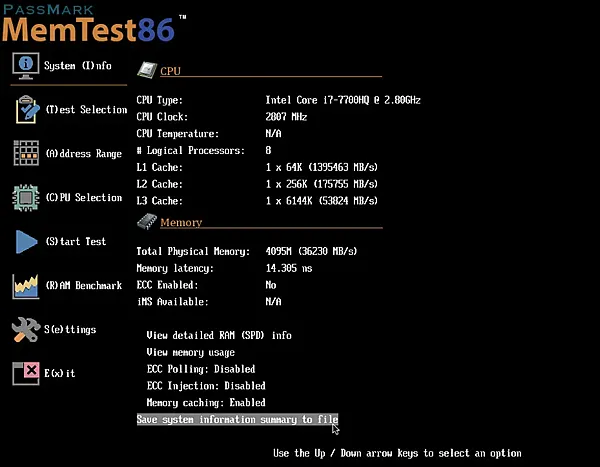 Главное меню Memtest86 для тестирования оперативной памяти