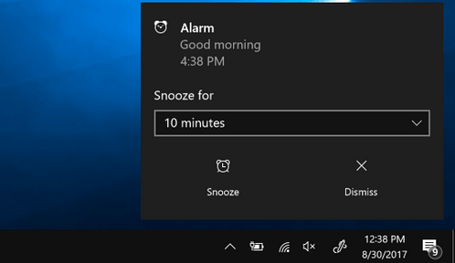 Сигнал будильника в системе Windows 10