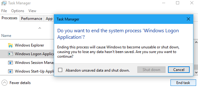 Запрет на отключение процесса Windows Logon Application