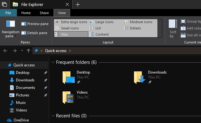 Пример темного оформления проводника файлов в системе Windows 10