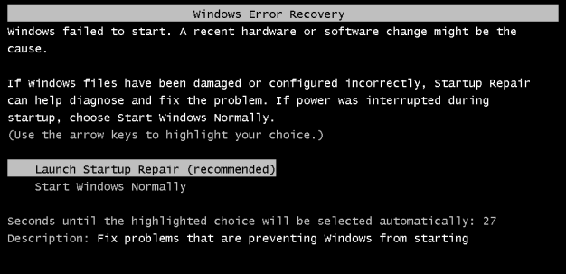 Экран автоматическое исправления загрузки системы Windows