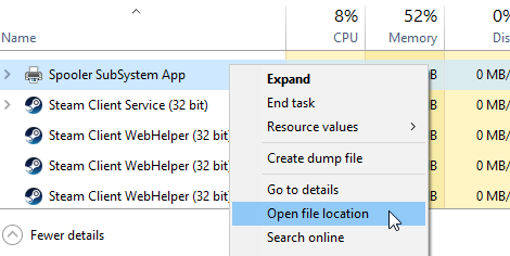 Проверка исходного файла процесса в системе Windows 10