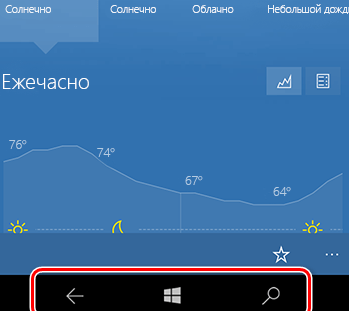 Пример программных кнопок навигации в системе Windows 10 Mobile