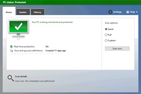 Запуск полного сканирования в Windows Defender