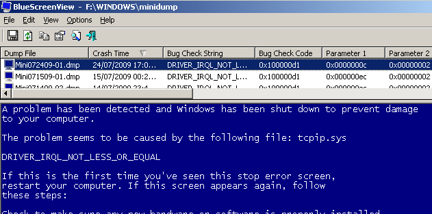 Просмотр данных с последнего синего экрана ошибки Windows