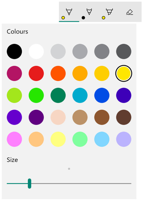 Выбор цвета и размера отпечатка пера в Sketch Pad